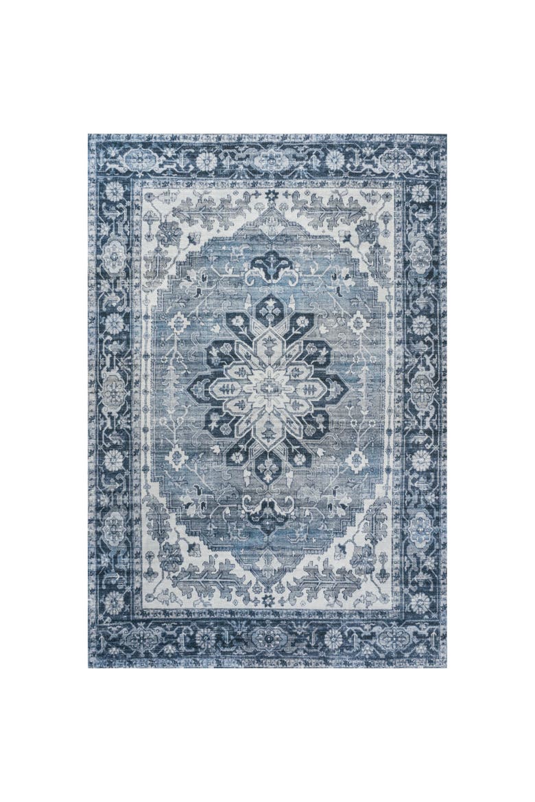 Asa Ornate Medallion Machine-Washable Area Rug, Alternate, color, Blue/Cream