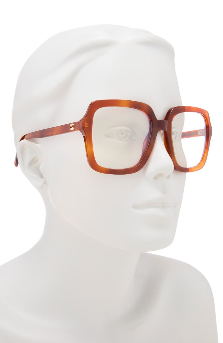Gucci 55mm Square Optical Glasses, Alternate, color, Havana Havana Transparent