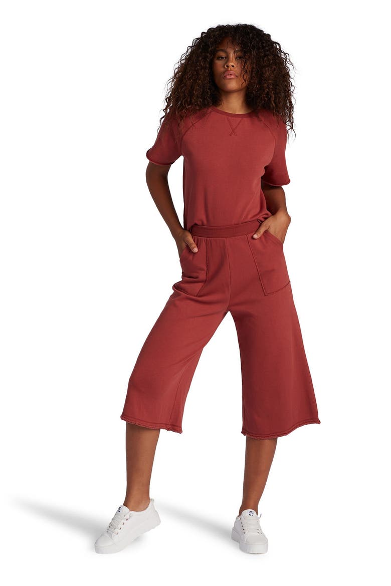 Catching Waves Wide Leg Knit Crop Pants, Alternate, color, MARSALA
