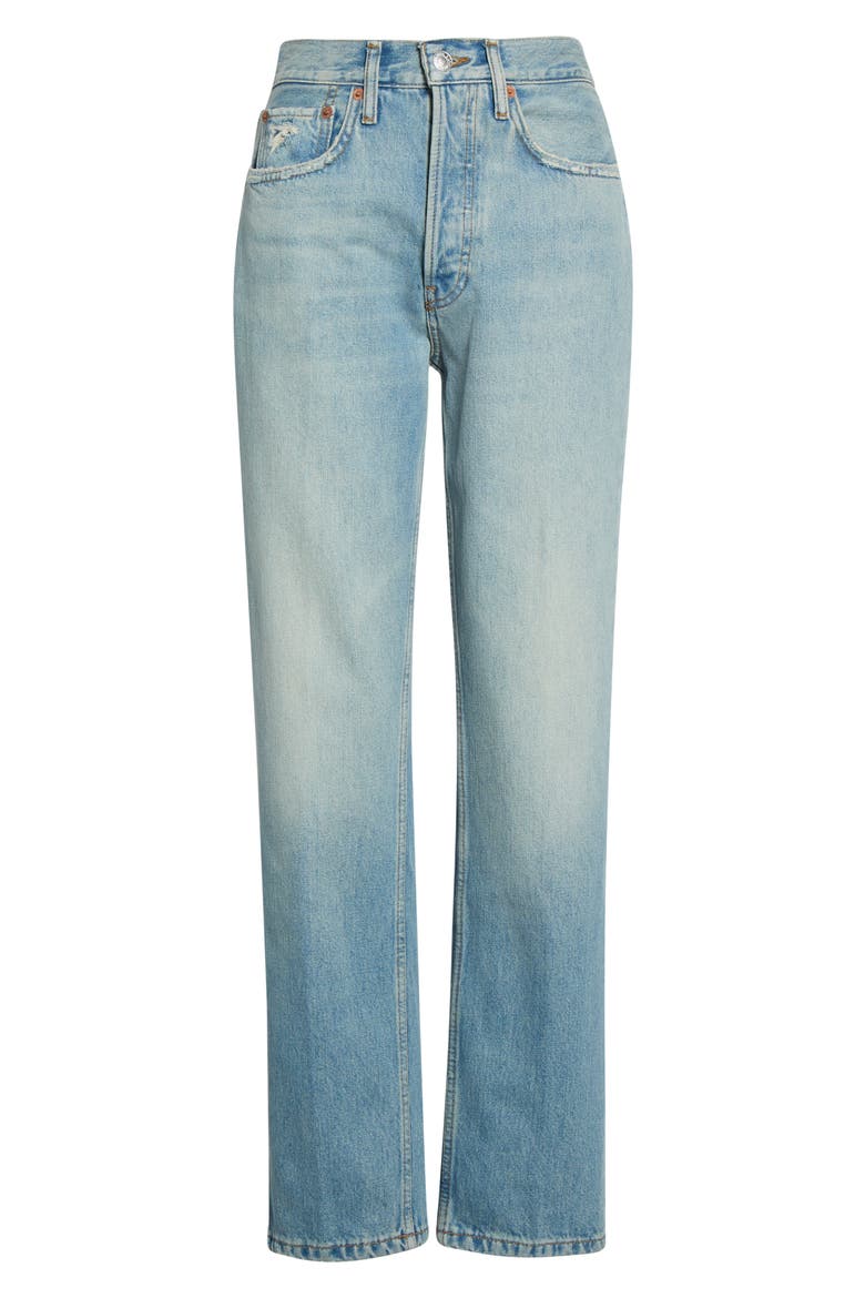 Pipe Distressed High Waist Jeans, Alternate, color, WORN BLUE