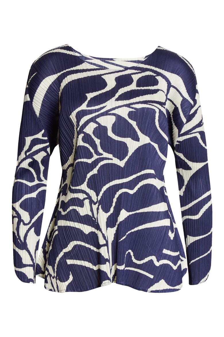 Dreaming Leaves Pleated Top, Alternate, color, BLUE HERBS
