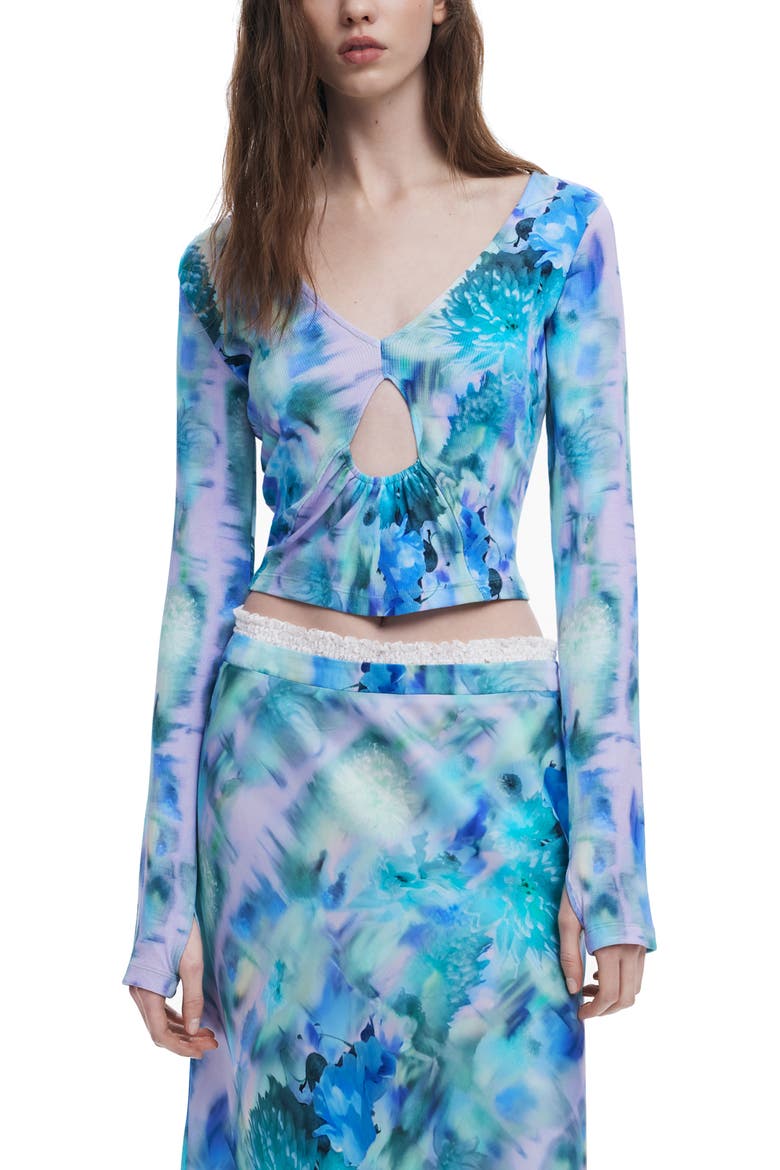 Floral Rib Cotton Top, Main, color, BLUE