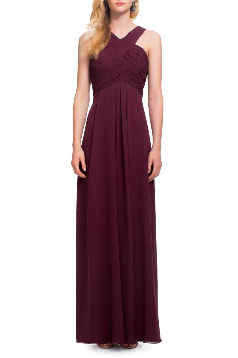 Crisscross Neck Chiffon A-Line Gown, Main, color, WINE