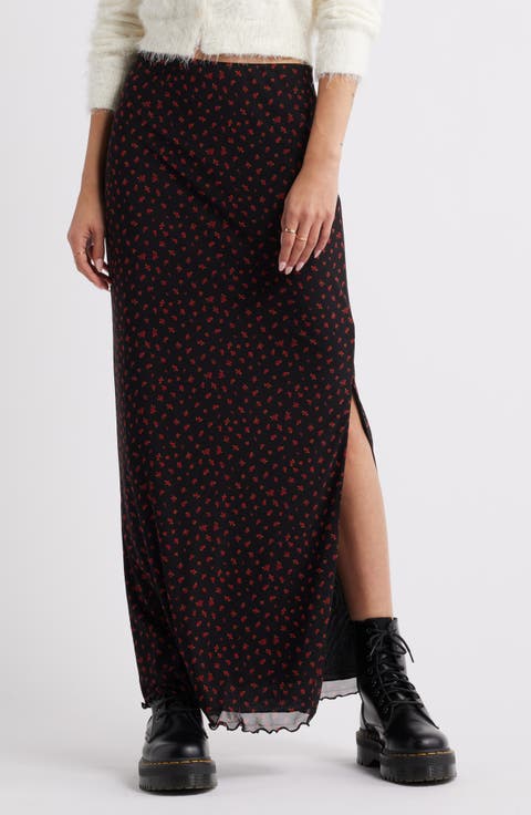 Printed Mesh Maxi Skirt