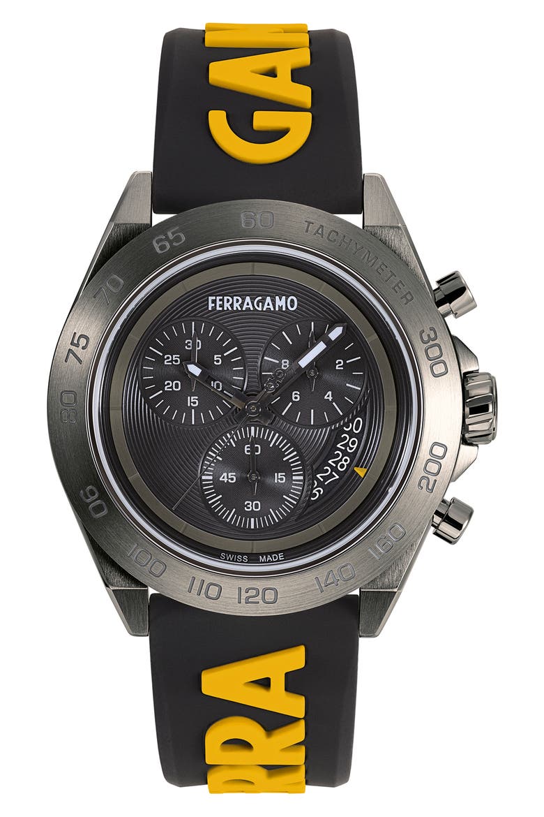 Chronograph Silicone Strap Watch, 43mm, Main, color, GUNMETAL