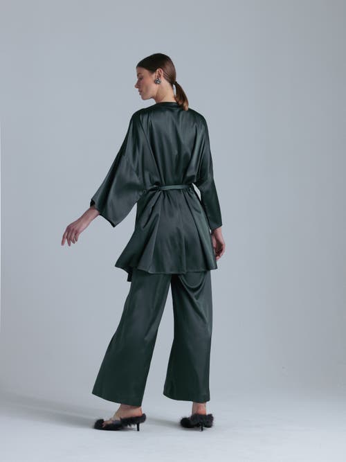 Alas Silk 3/4 Sleeve Dressing Gown In Green