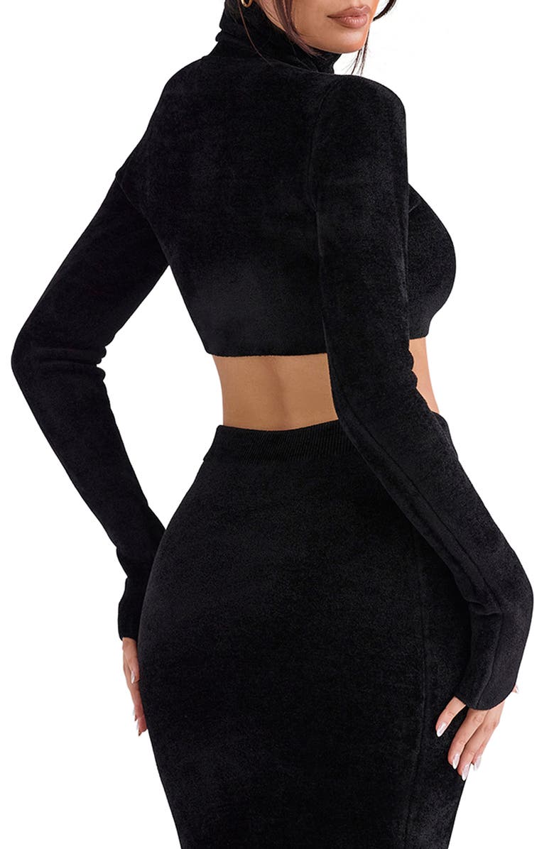 HOUSE OF CB Suri Crop Chenille Turtleneck Sweater, Alternate, color, Black