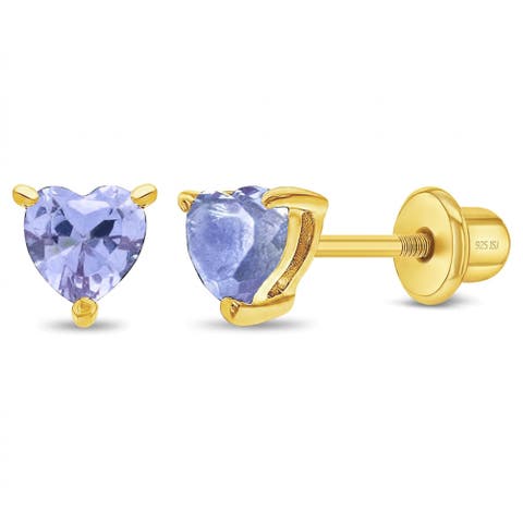Cubic Zirconia Birthstone Plated Solitaire Earrings