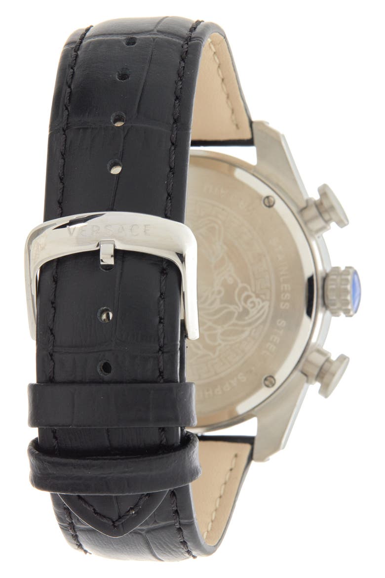 Men's Chronograph Croc Embossed Leather Strap Watch, 44mm, Alternate, color, STAINLESS STEEL