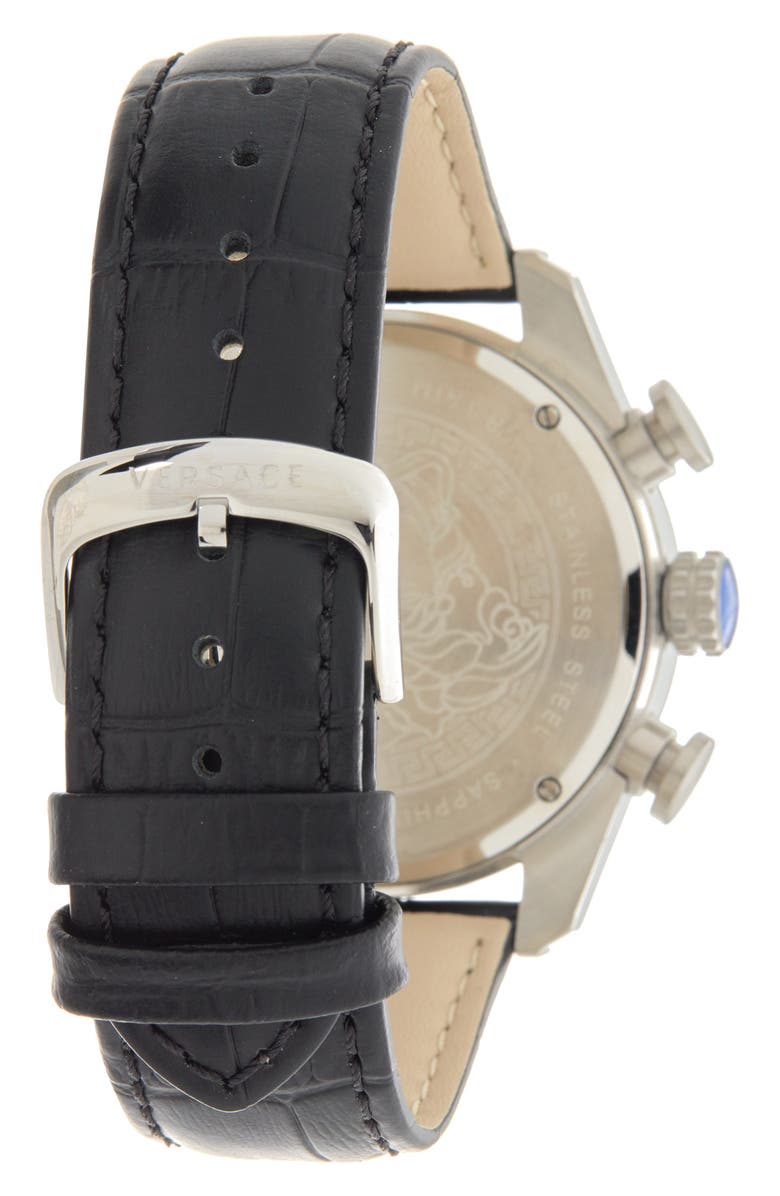 Versace Men's Chronograph Croc Embossed Leather Strap Watch, 44mm, Alternate, color, Stainless Steel
