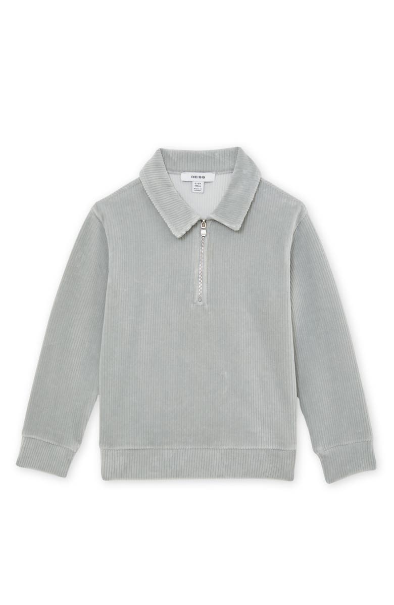 Reiss Kids' Bert Long Sleeve Cotton Corduroy Zip Polo Sweatshirt, Main, color, Soft Grey