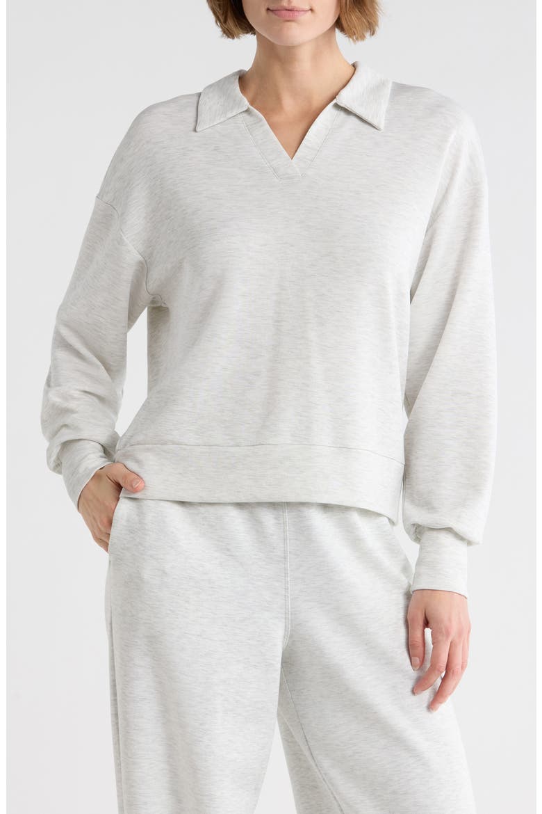 Noble Sandwashed Scuba Knit Polo Sweatshirt, Main, color, HEATHER LIGHT GREY