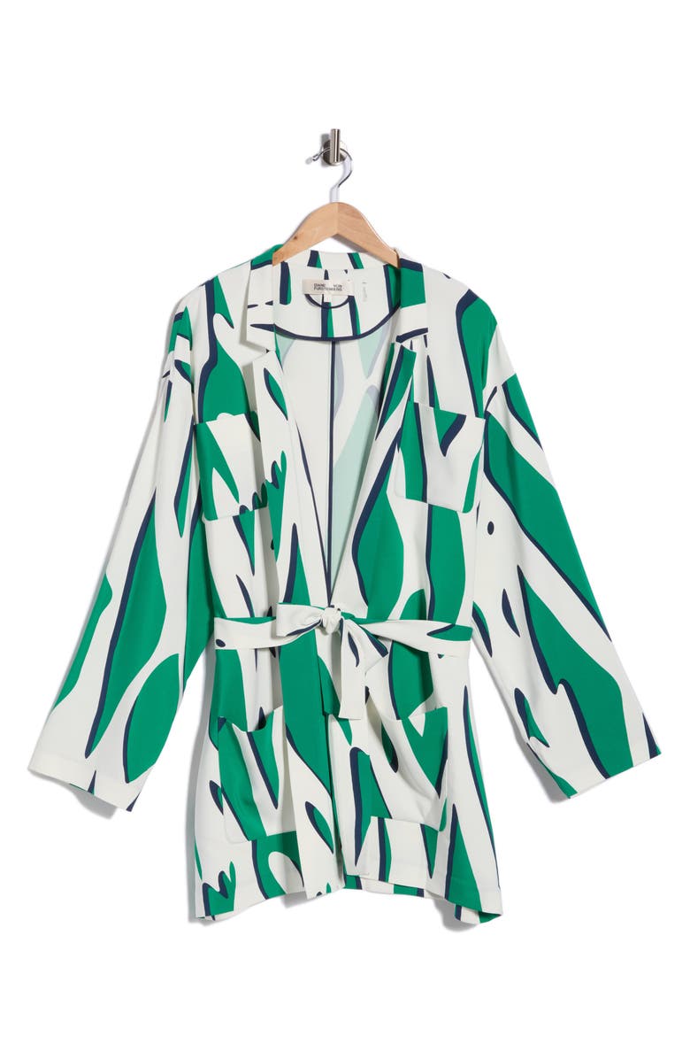 DVF Liliane Tie Waist Jacket, Main, color, Shadow Twiggs Giant Green
