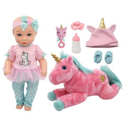 15" Hop On Baby Set Unicorn