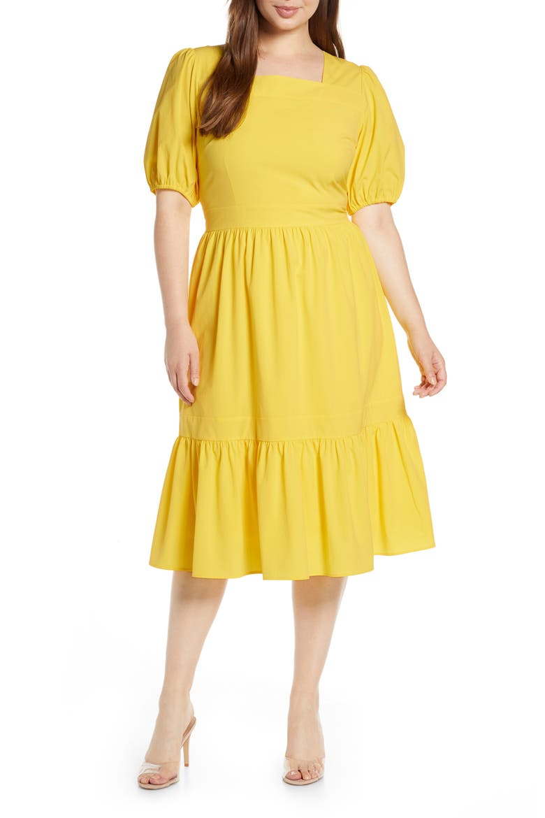 Puff Sleeve Dress, Alternate, color, YELLOW ZEST