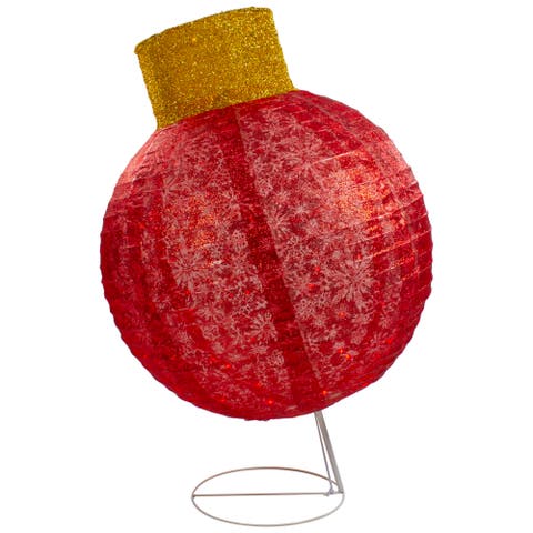 LED Lighted Twinkling Tinsel Onion Ornament Outdoor Commercial Christmas Decoration - 38" - Red