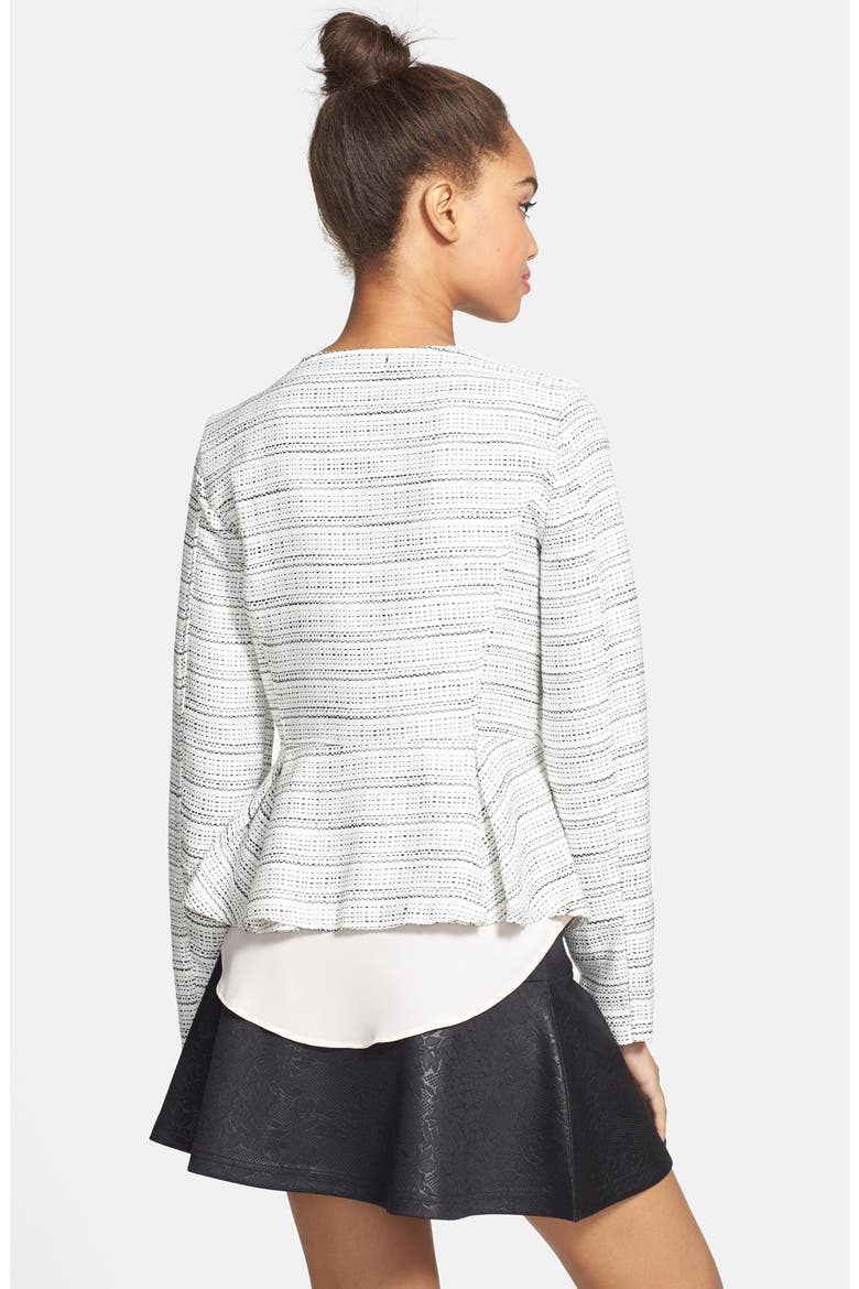 Ruffle Back Tweed Jacket, Alternate, color, WHITE/ BLACK