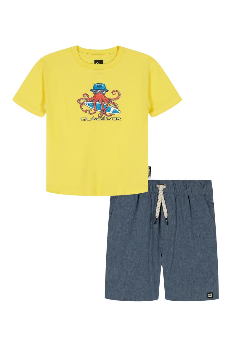 Kids' Graphic T-Shirt & Drawstring Shorts Set, Main, color, YELLOW/ BLUE ASSORTED