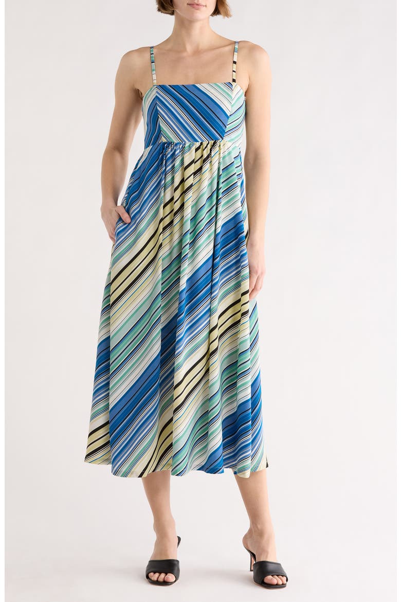 Stripe Babydoll Midi Dress, Main, color, BLUE MULTI STRIPE