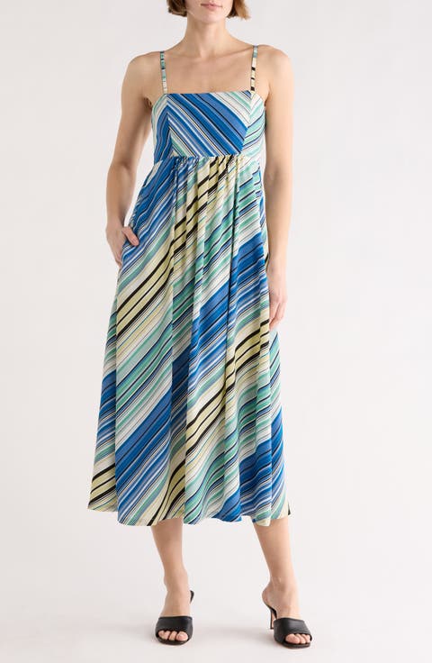 Stripe Babydoll Midi Dress