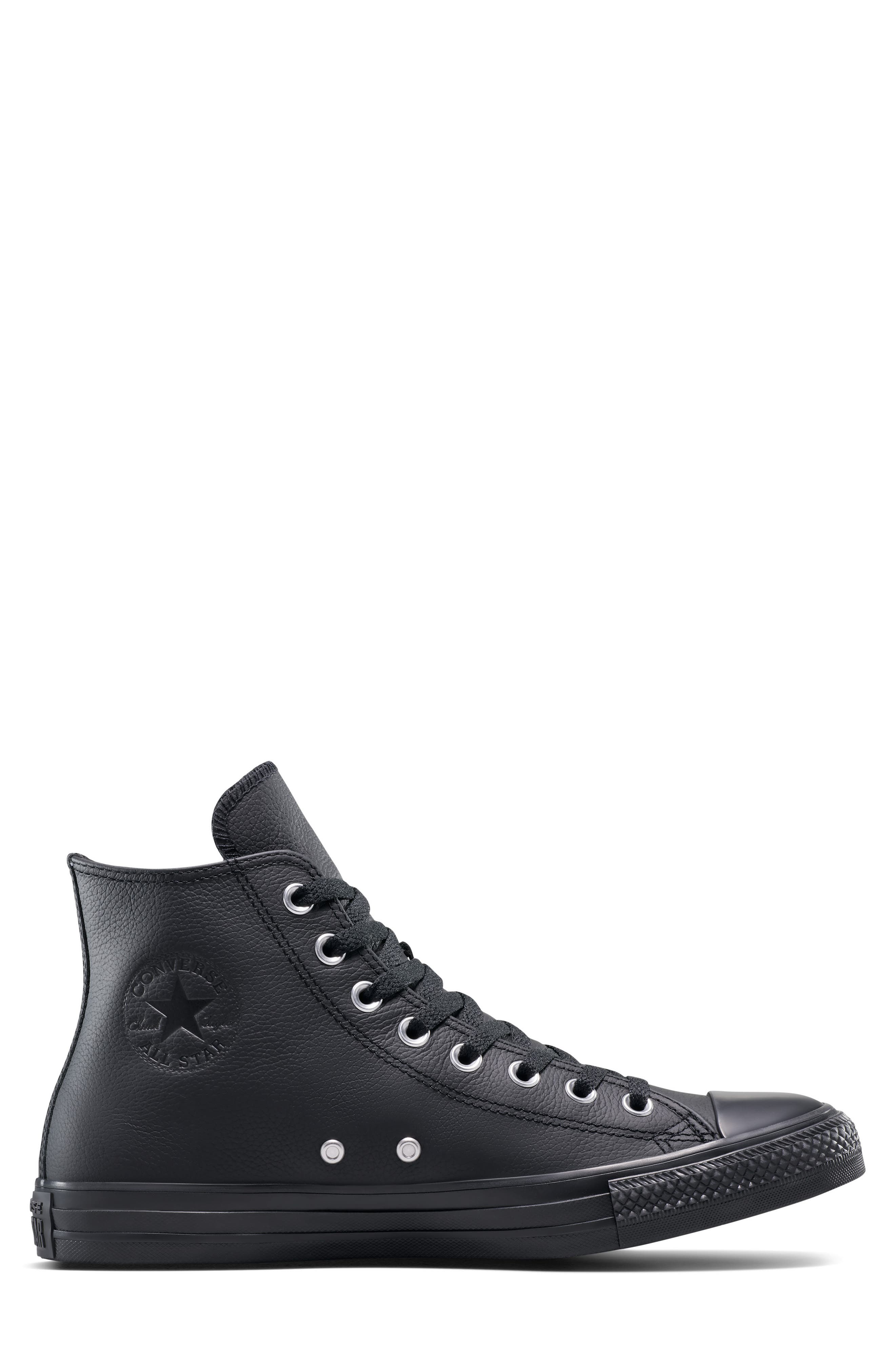 Converse Chuck Taylor<sup>®</sup> All Star<sup>®</sup> Water Repellent Leather High Top Sneaker, Alternate, color, Black/ Black/ Black
