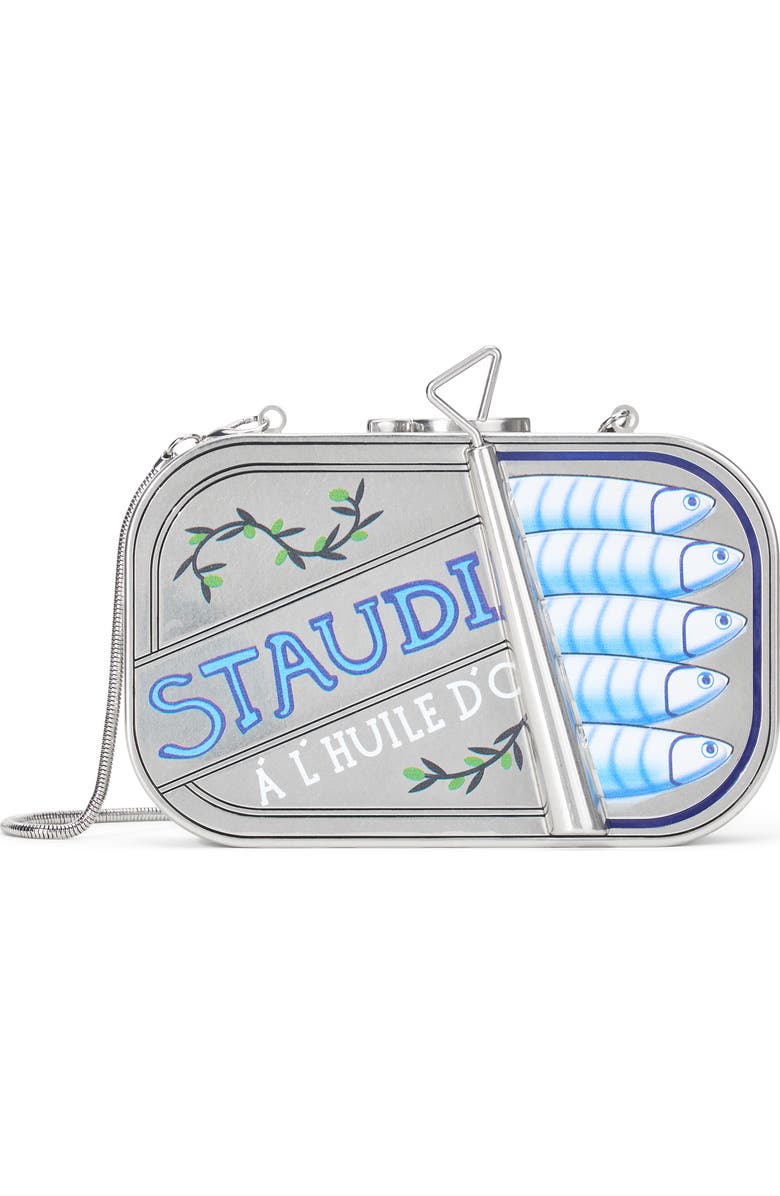 STAUD ines Tin Clutch, Main, color, Silver Multi