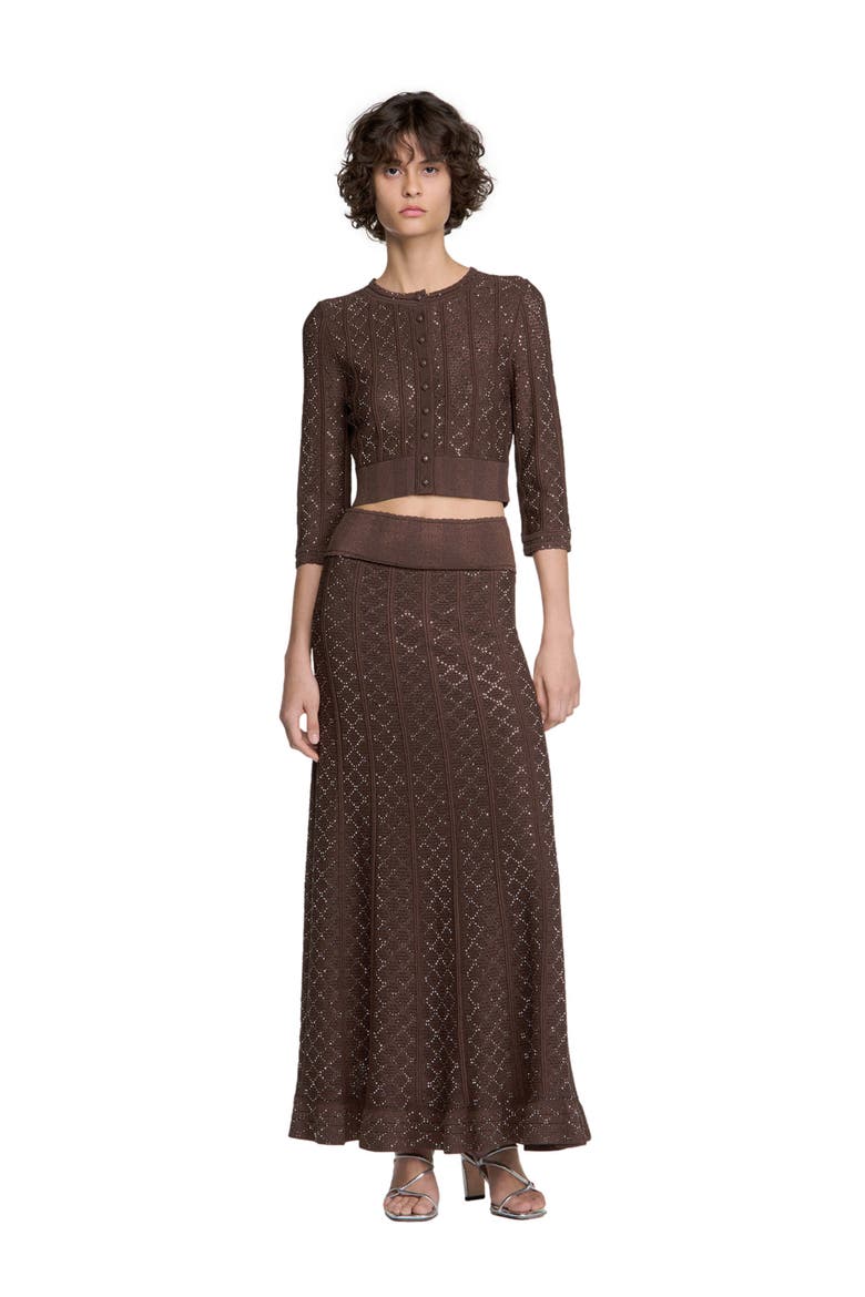 Long rhinestone knit skirt, Alternate, color, Brown