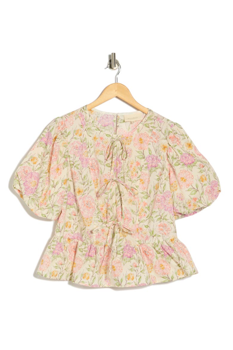 Tie Front Poplin Peplum Top, Alternate, color, PINK MULTI