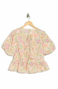 MELLODAY Tie Front Poplin Peplum Top