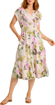 Tommy Bahama Petal of Luxury Linen Blend Tiered Dress