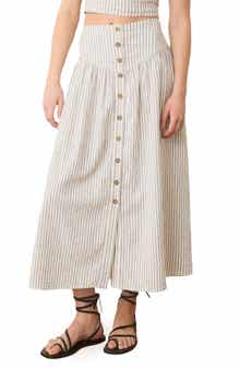 Marine Layer Jade Stripe Button Front Hemp Blend Midi Skirt
