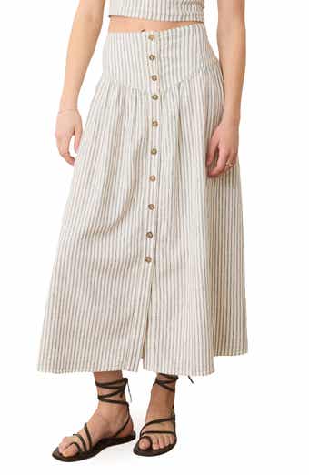 Marine Layer Jade Stripe Button Front Hemp Blend Midi Skirt