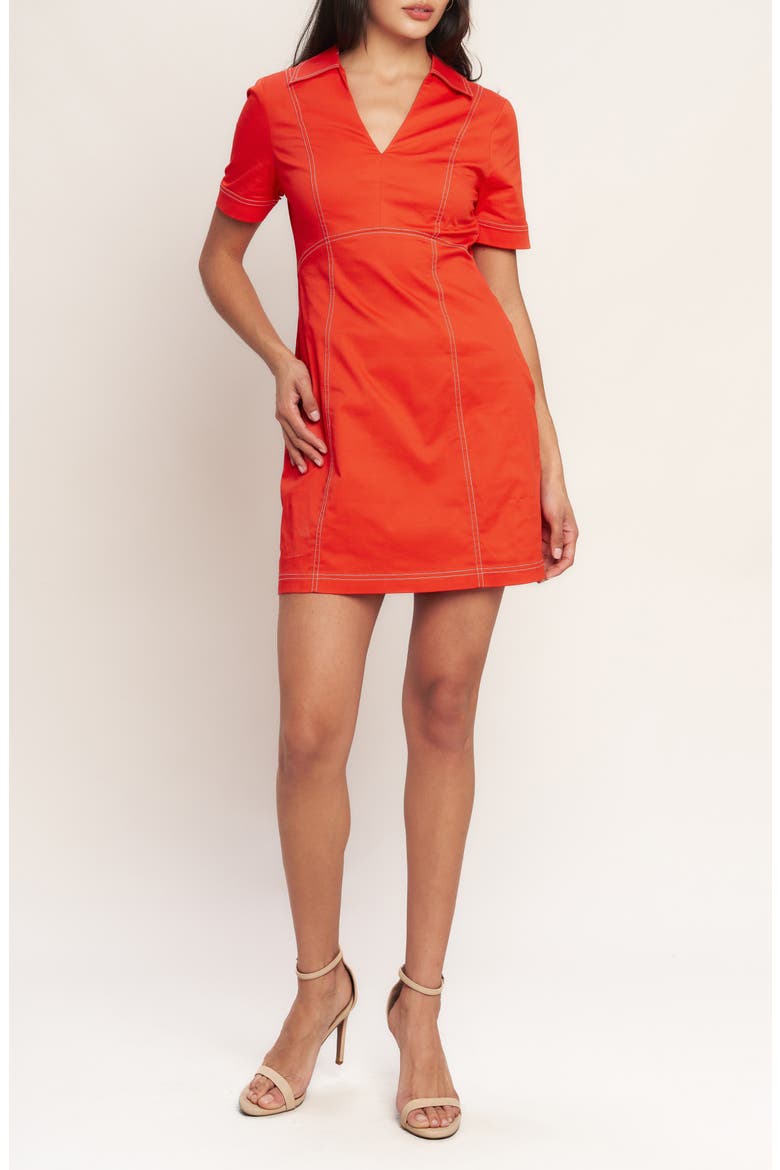 Collared Denim Dress, Main, color, TOMATO RED