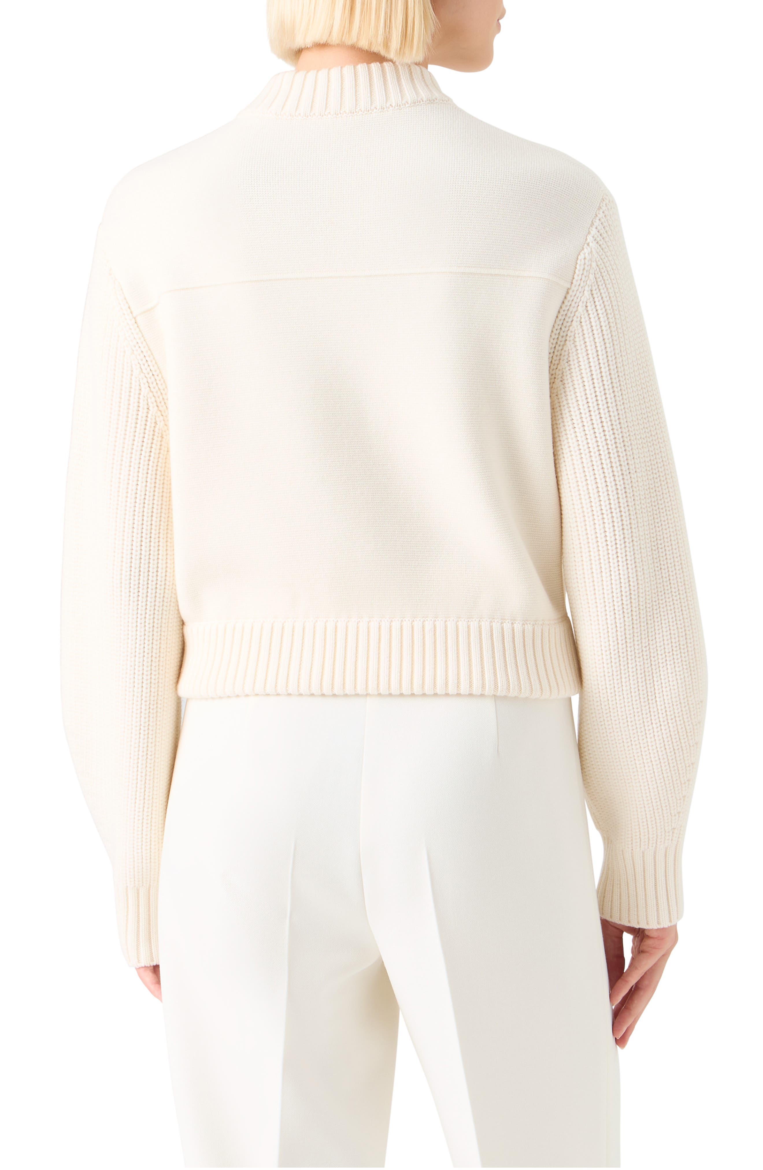 Stretch Virgin Wool Bomber Cardigan - image 2