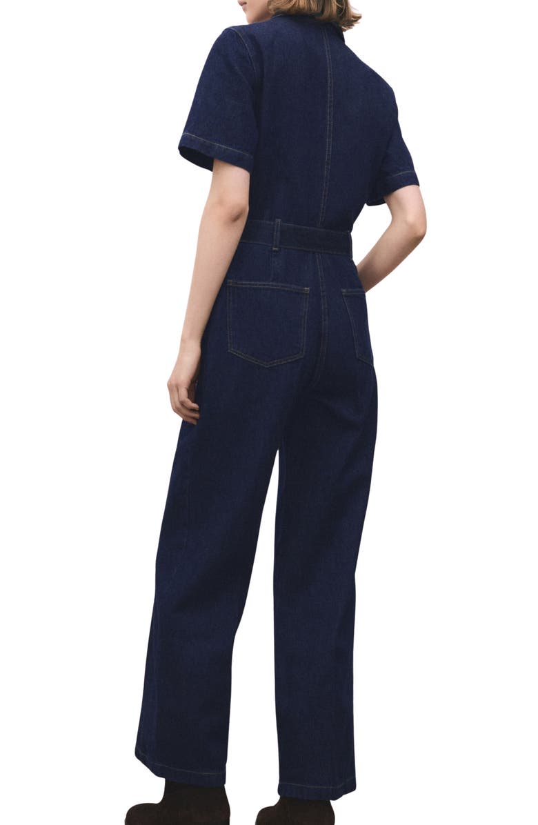 MANGO Belted Denim Jumpsuit, Alternate, color, Open Blue