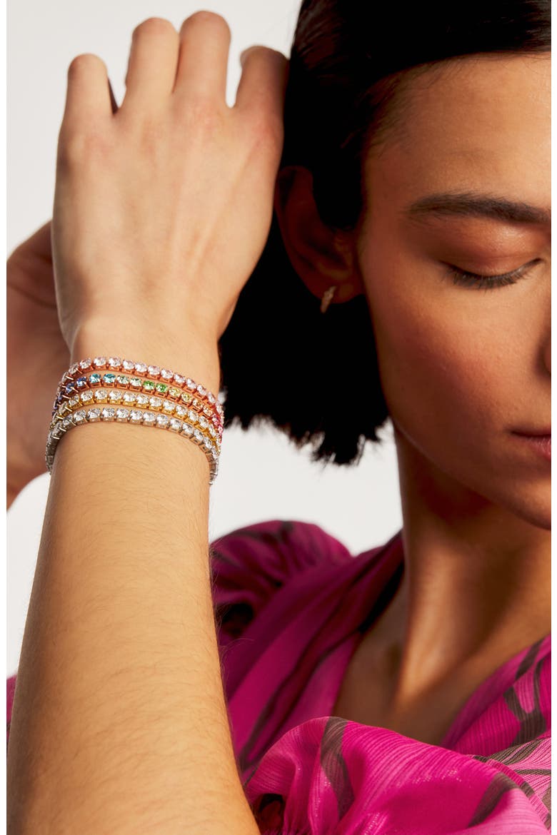 Melrah Icon Crystal Slider Tennis Bracelet, Alternate, color, SILVER TONE CLEAR CRYSTAL