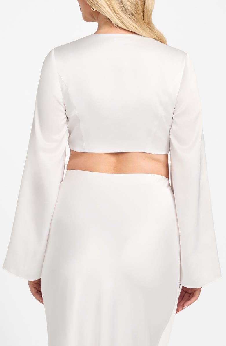 Marciano Monica Tie Front Satin Crop Top, Alternate, color, White Peaks