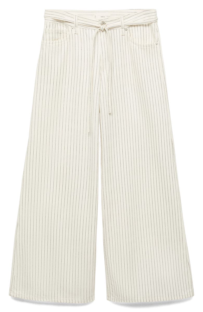 MANGO Belted Stripe Wide Leg Jeans, Alternate, color, Off White