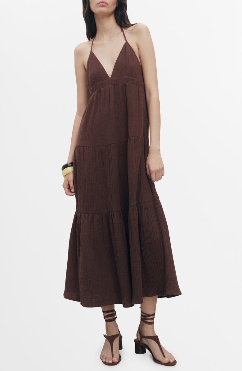 MANGO Cotton Halter Dress, Main, color, Chocolate