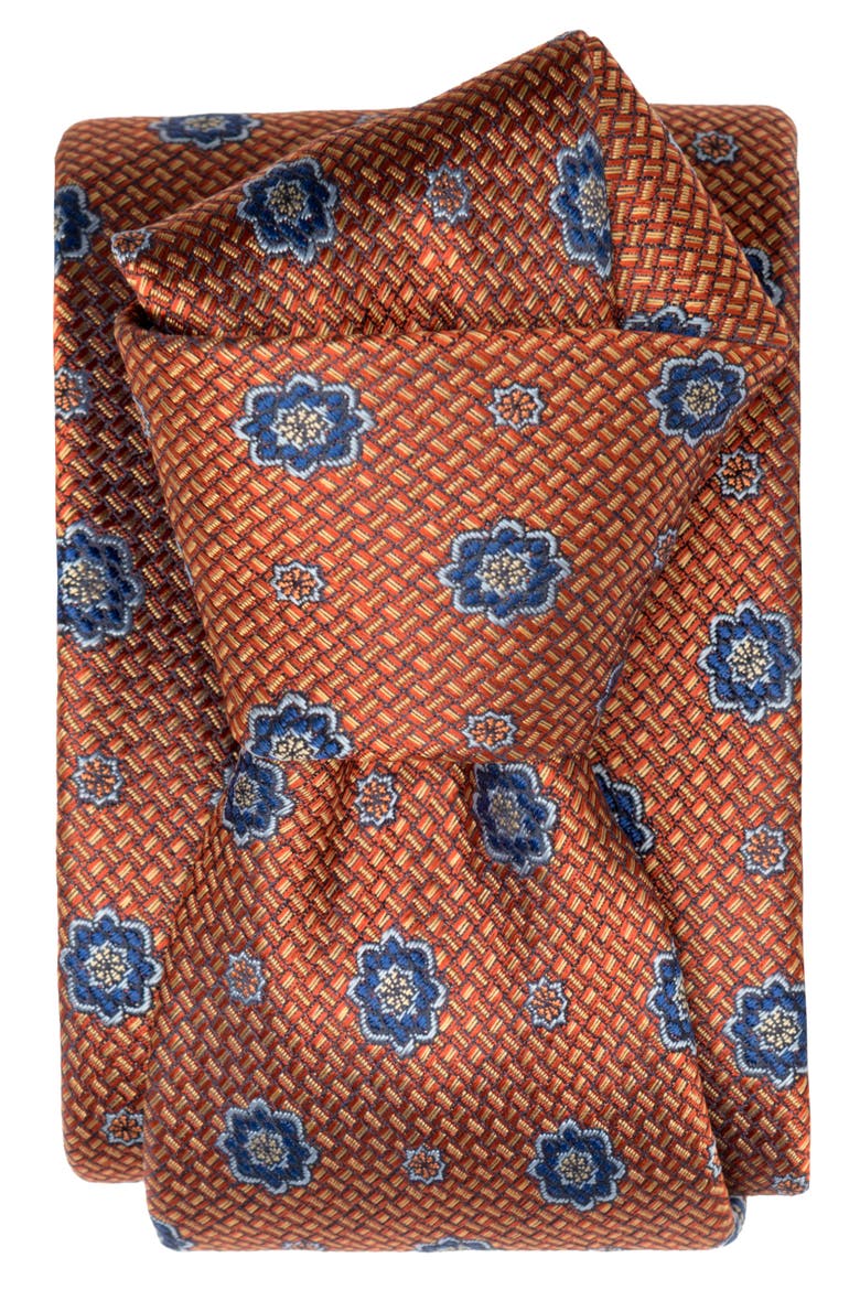 Deruta - Silk Jacquard Tie for Men, Main, color, Burnt Orange