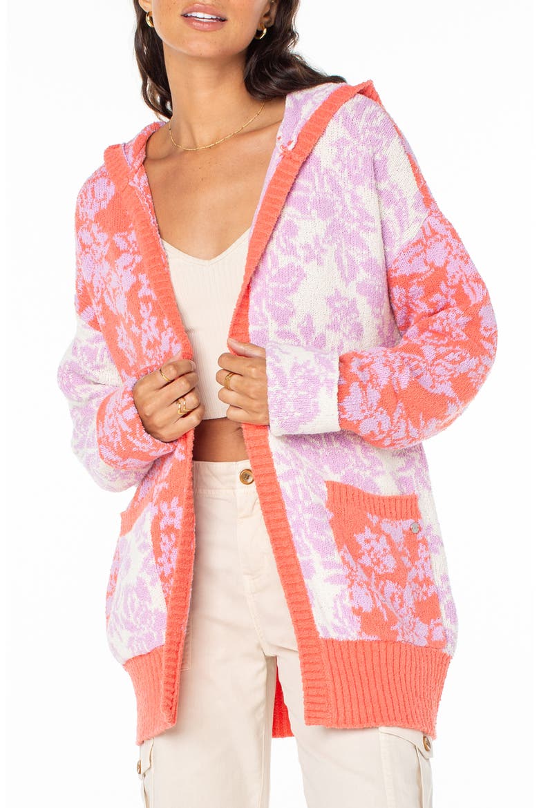 Laurel Oversize Hoodie Cardigan, Alternate, color, SUGAR CORAL SOLID