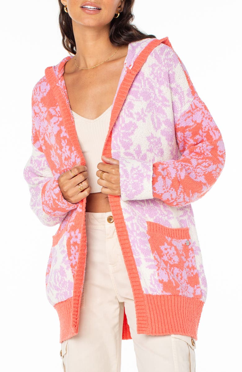Roxy Laurel Oversize Hoodie Cardigan, Alternate, color, Sugar Coral Solid