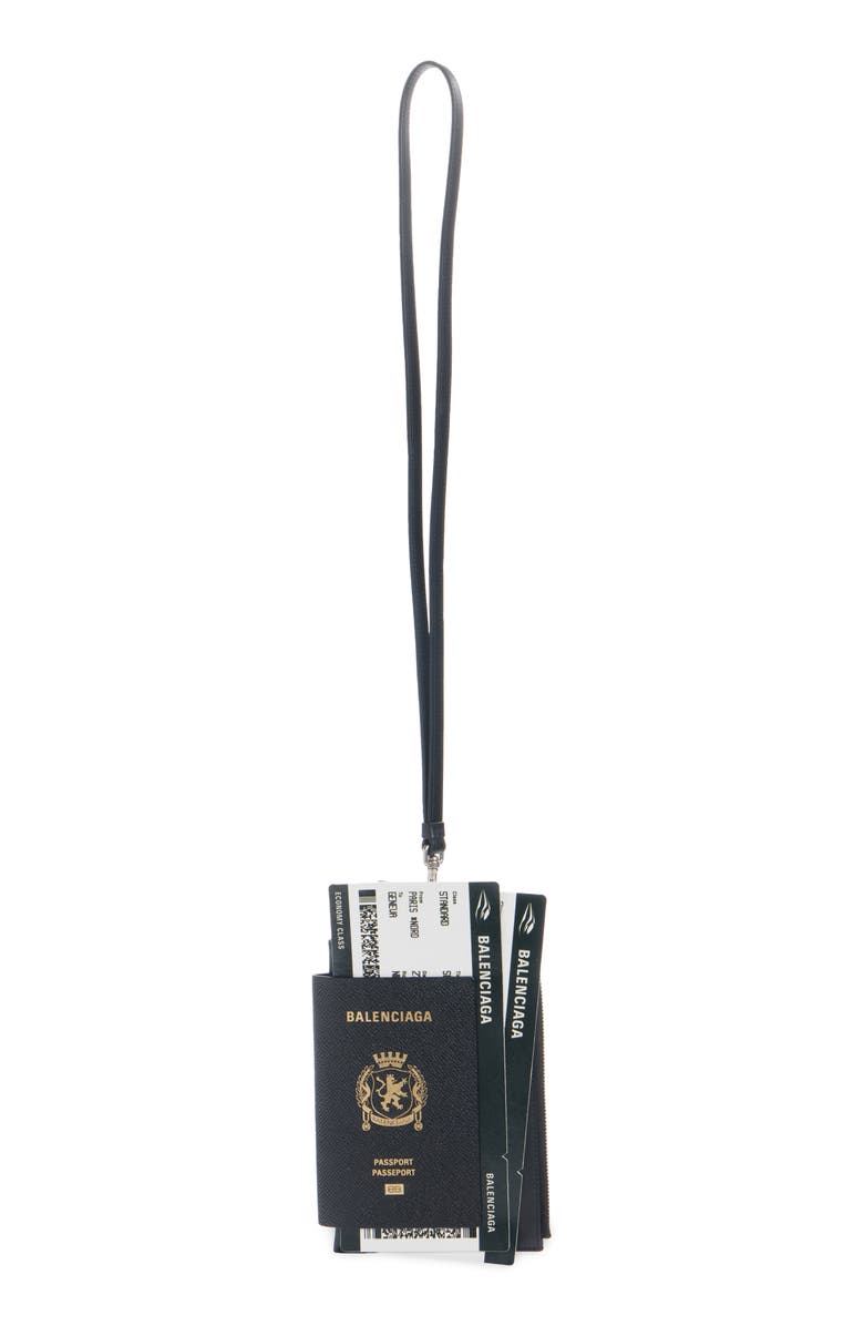 Balenciaga Passport Leather Phone Case, Alternate, color, Black