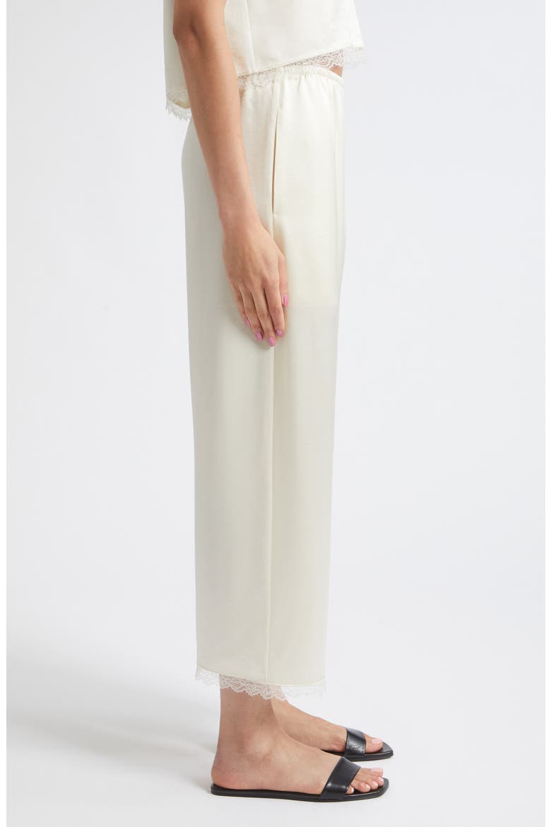 Barb Lace Detail Crop Satin Pants, Alternate, color, CREME