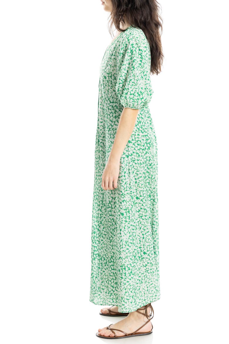 V-Neck Puff Sleeve Maxi Dress, Alternate, color, GREEN DAISY SPRINKLE
