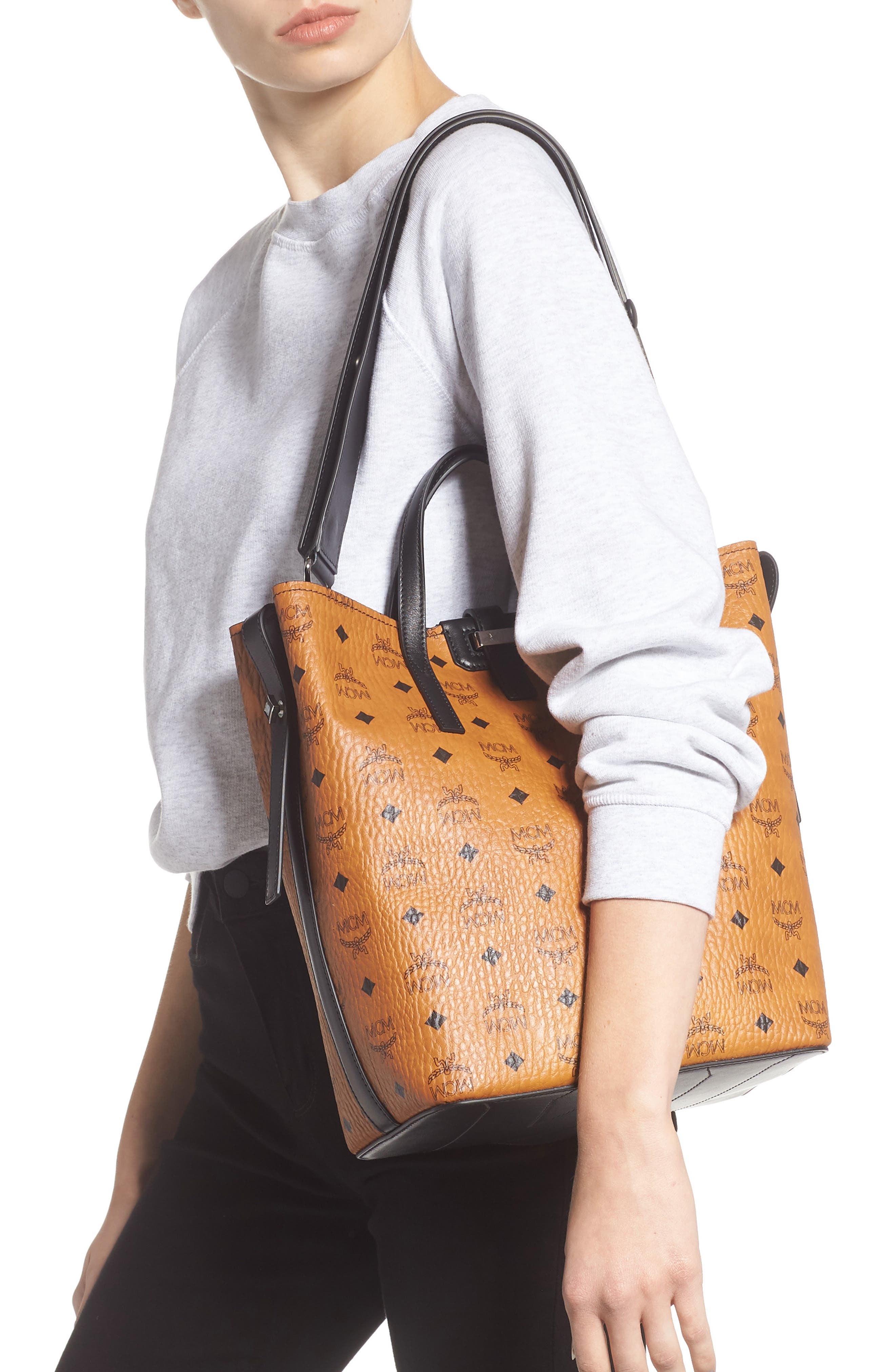 Small Gunta Visetos Coated Canvas Shopper, Alternate, color, COGNAC
