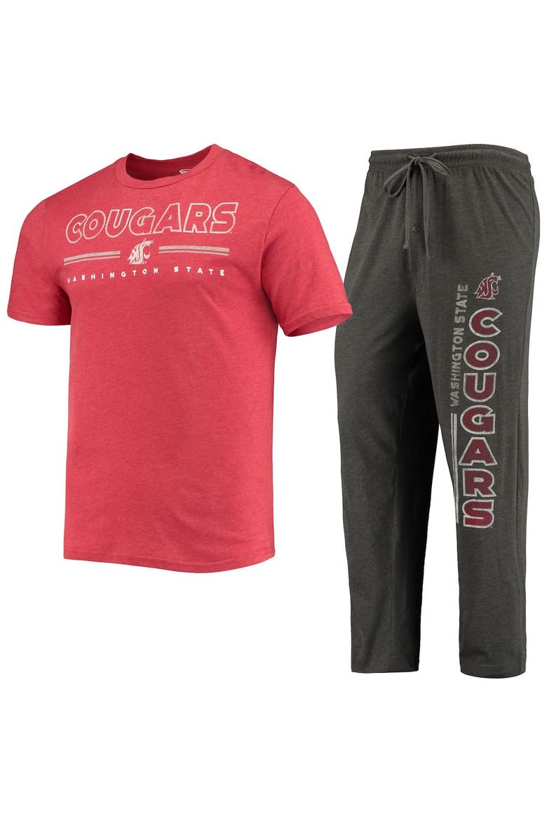 Men's Concepts Sport Heathered Charcoal/Crimson Washington State Cougars Meter T-Shirt & Pants Sleep Set, Alternate, color, Heather Charcoal