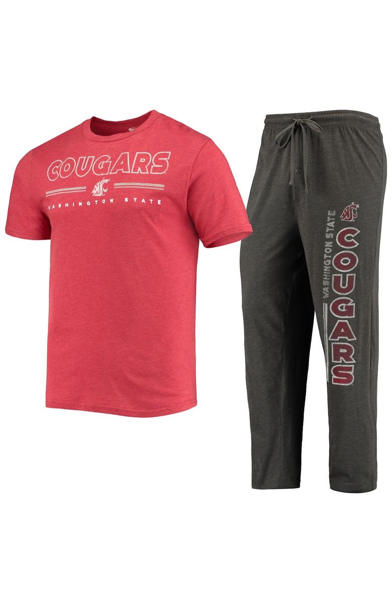 CONCEPTS SPORT Men's Concepts Sport Heathered Charcoal/Crimson Washington State Cougars Meter T-Shirt & Pants Sleep Set, Alternate, color, 