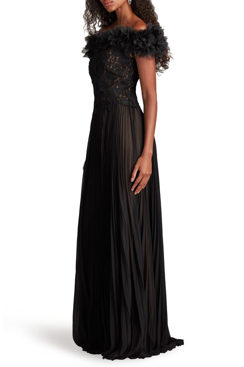Off the Shoulder Lace Bodice Gown, Alternate, color, BLACK/ NUDE