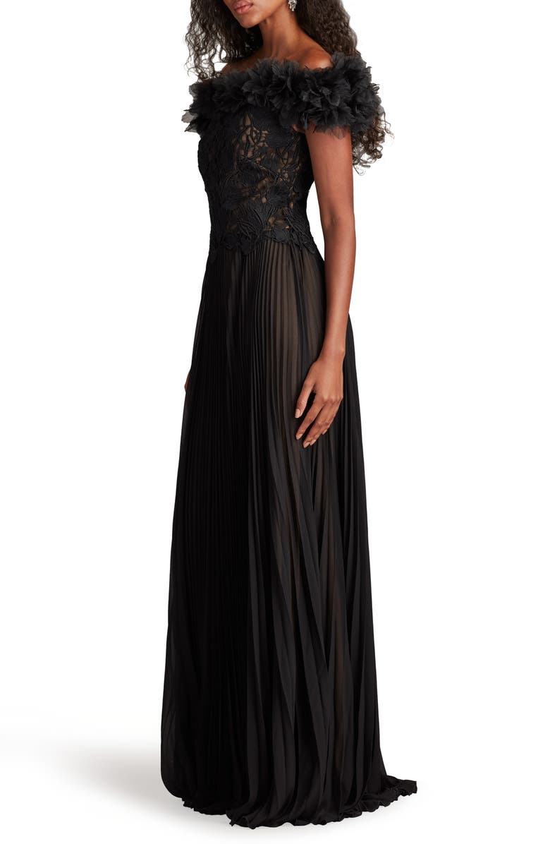 Tadashi Shoji Off the Shoulder Lace Bodice Gown, Alternate, color, Black/ Nude